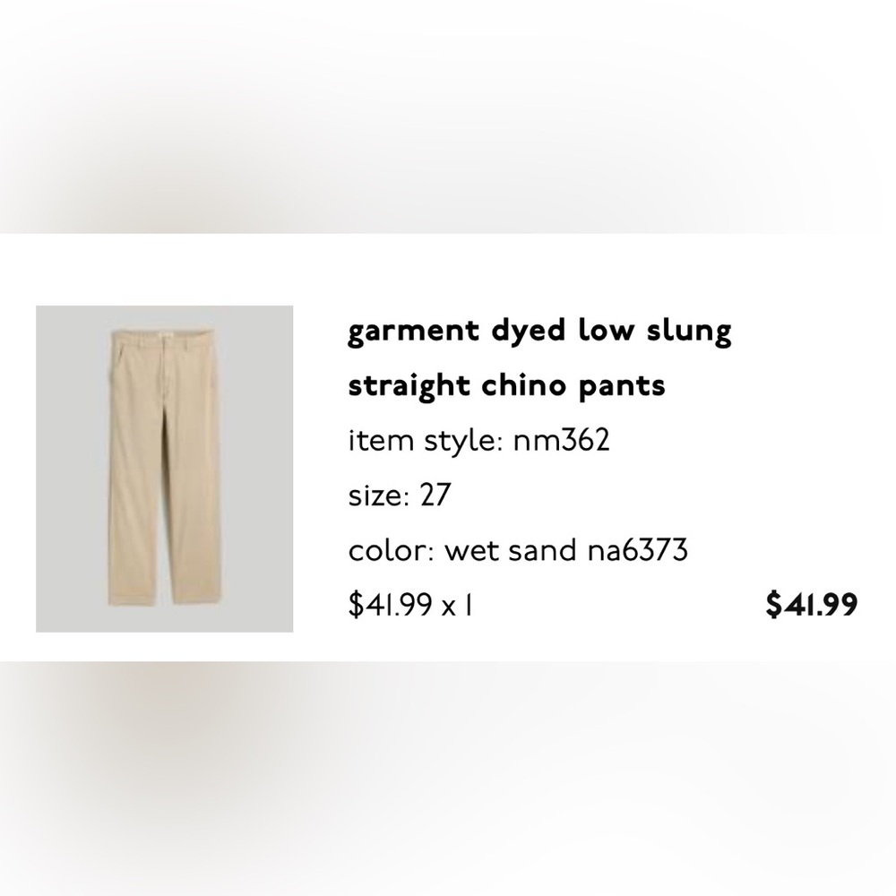 Madewell garment dyed low slung straight leg chino pants